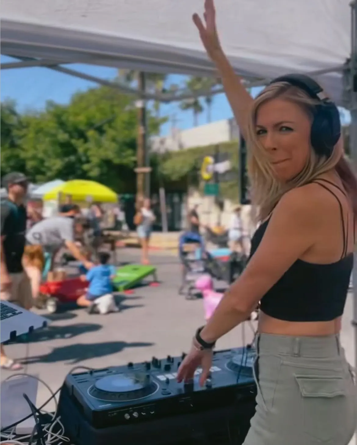 DJ Lyndsay Brown playing a daytime street festival