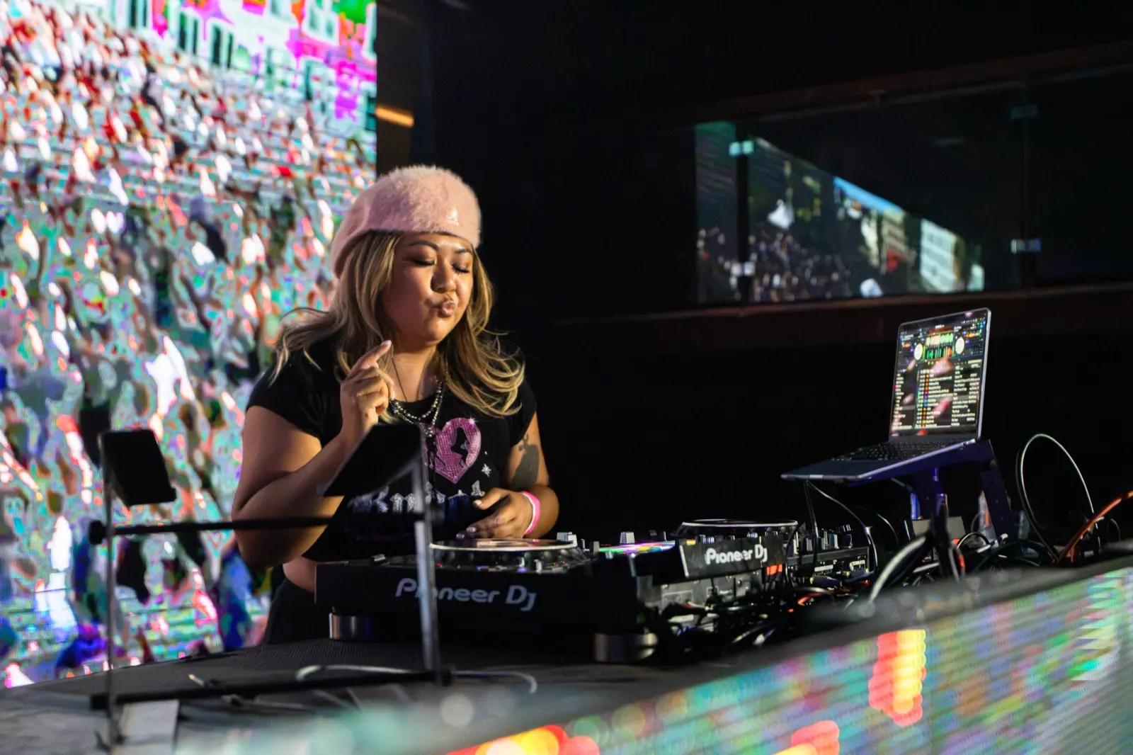 DJ Trixy at the Pioneer decks during her R&B and Ribs set at The Midway